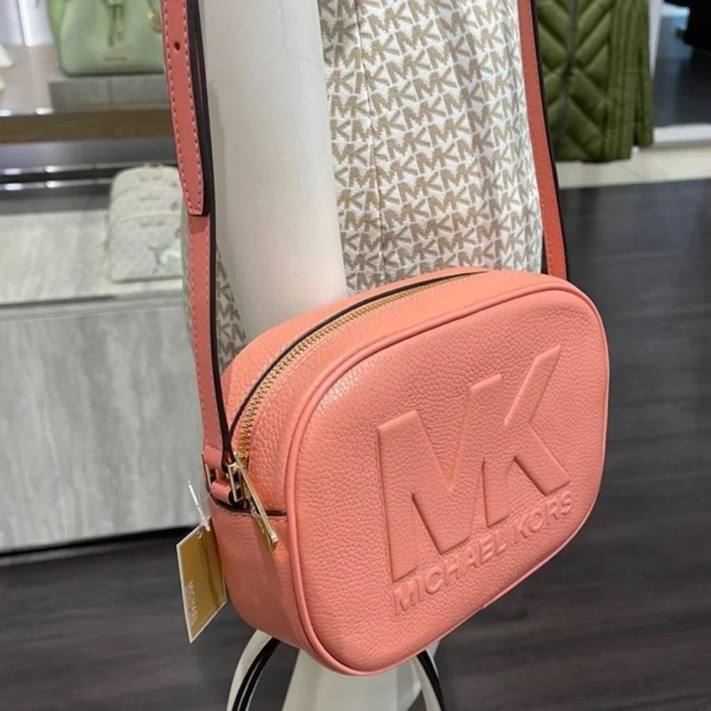 Michael Kors Jet Set Medium Embossed Pebbled Leather Crossbody Bag Sherbert
